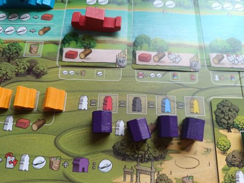 Close-up of the board showing worker colour equivalence icons and Outpost buildings