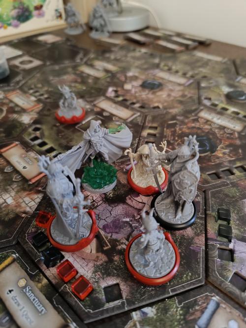 Miniatures and board detail for Black Rose Wars: Rebirth