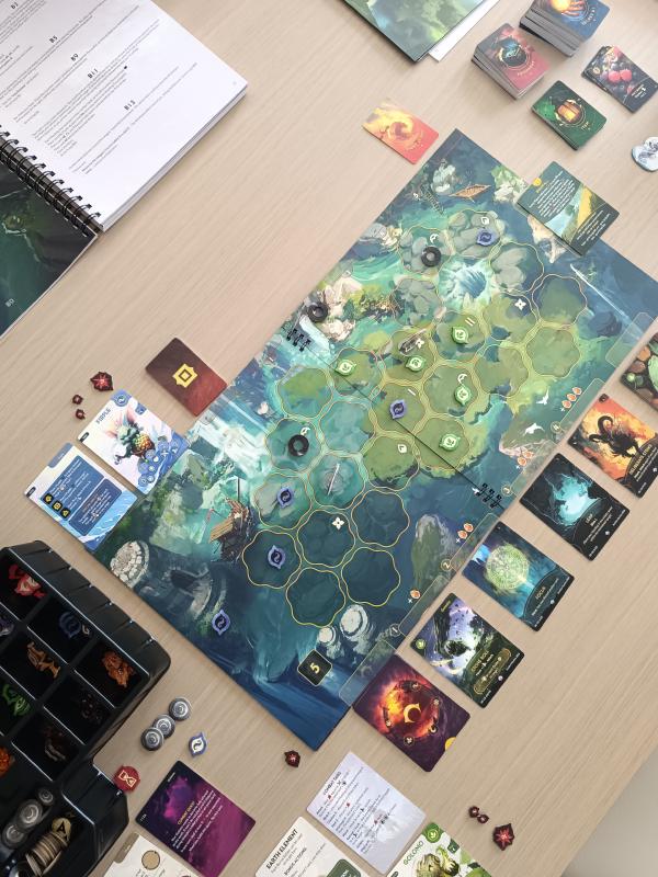 Dragon Eclipse set up on the table with the map board and cards