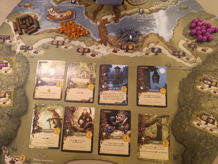 Everdell critter and construction cards laid out on the board
